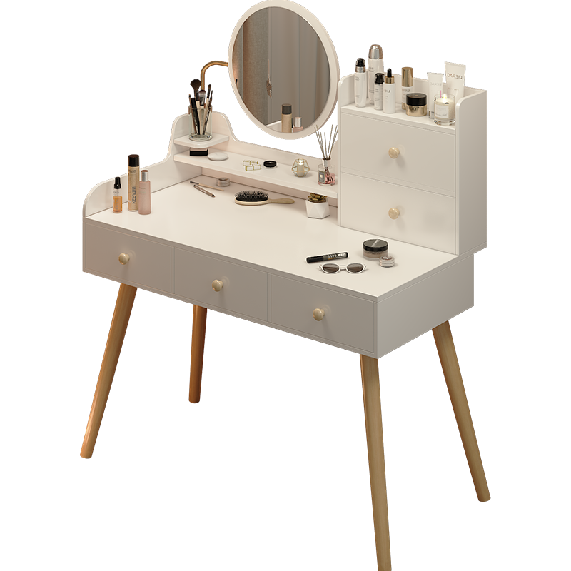 欧诺祥 梳妆台卧室带灯化妆台实木腿简约梳妆柜收纳小桌子凳 100cm薄荷绿色【单桌】