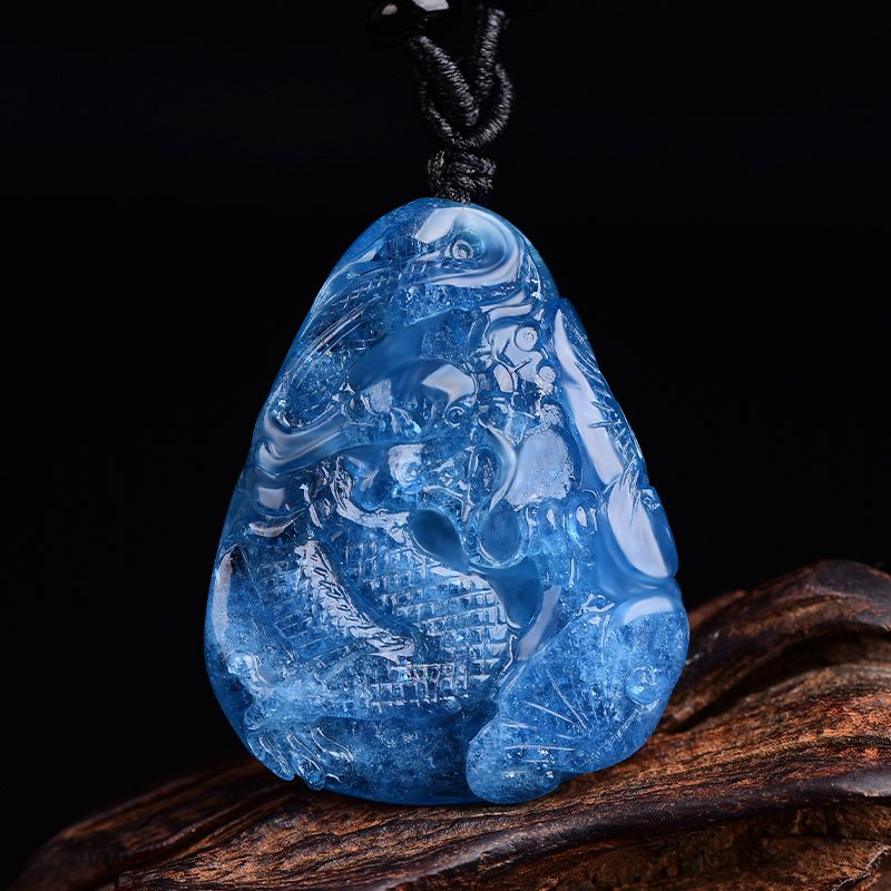 慈灵阁海蓝宝龙牌吊坠蓝水晶女士男款龙形水晶礼物项链挂坠
