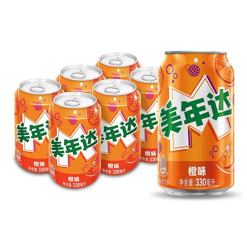 百事可乐 美年达 Mirinda  橙味 可乐 碳酸饮料 330ml*6听 百事出品