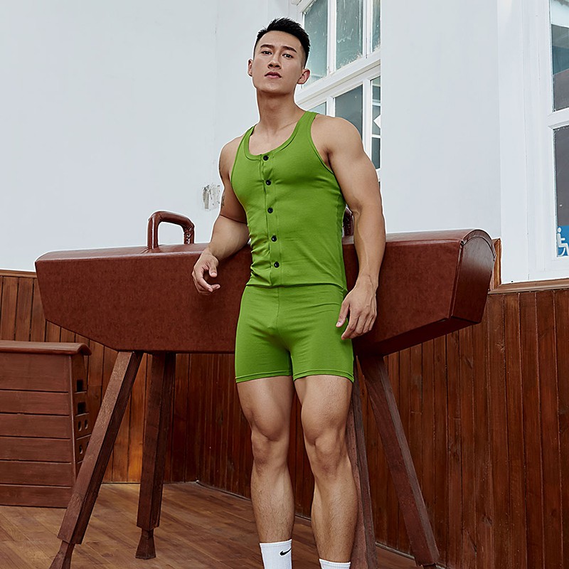 背心家居服弹性紧身柔软透气舒适睡衣睡裤居家服男款运动衣裤 绿色 l