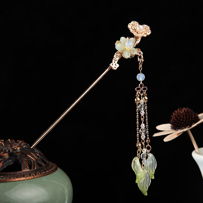 古装簪子配饰流苏步摇仙子女古风超仙发饰简约复古汉服发簪 金色