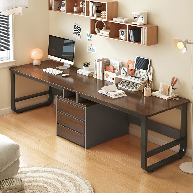 木匠印记电脑桌台式家用双人座位办公学习桌书桌收纳桌简约桌子 