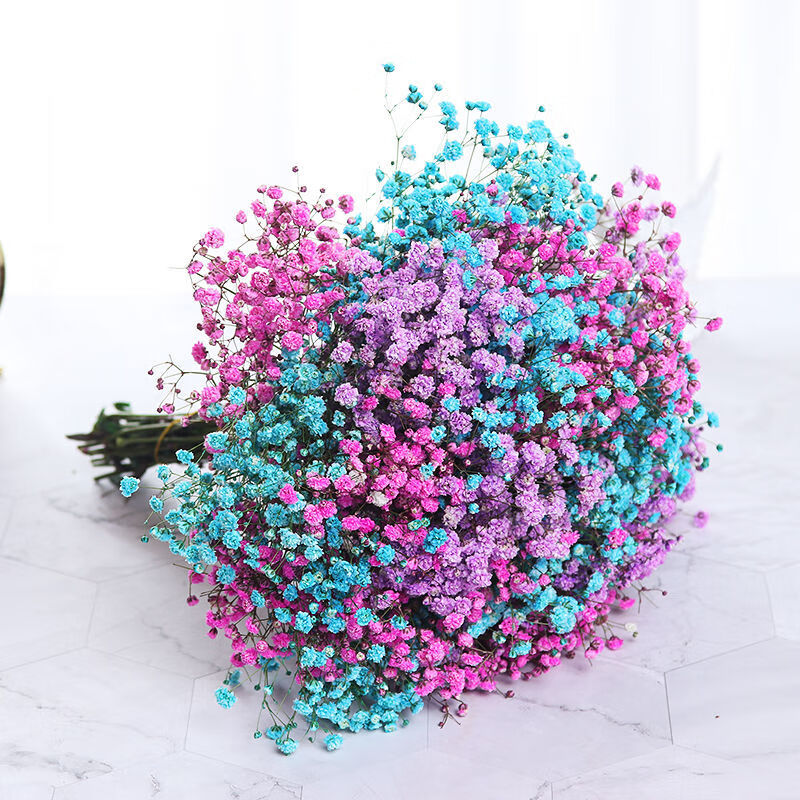 真花客厅摆设新房装饰摆件桌面插花小清新 玫红 蓝 紫 满天星不含瓶