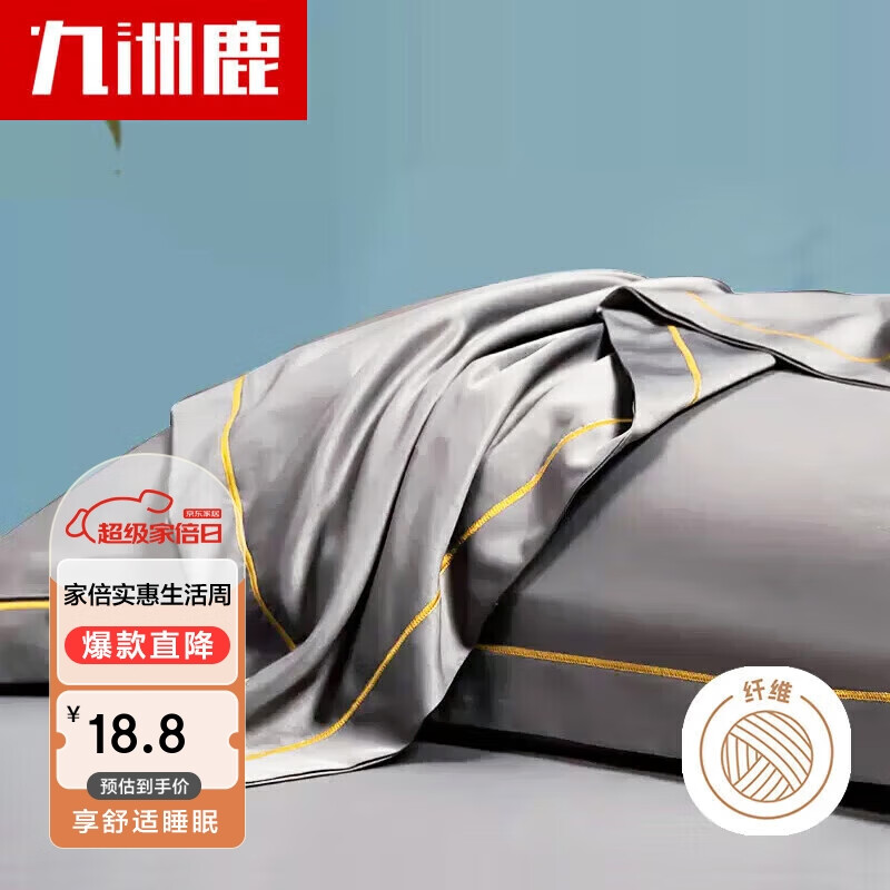 九洲鹿仿天丝抗菌防螨枕套冰丝枕头套一对48*74cm双人枕芯套夏季