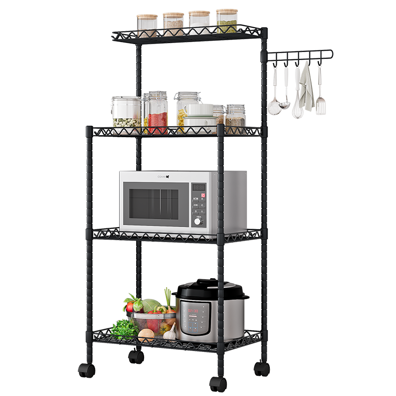 蜗家 厨房置物架落地卫生间多层厨房用品收纳架多功能客厅浴室储物收纳架子 Z8814-1黑色
