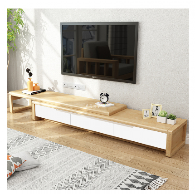 盎梓电视柜可伸缩电视柜现代简约三抽屉经济型地柜茶几组合客厅全套家