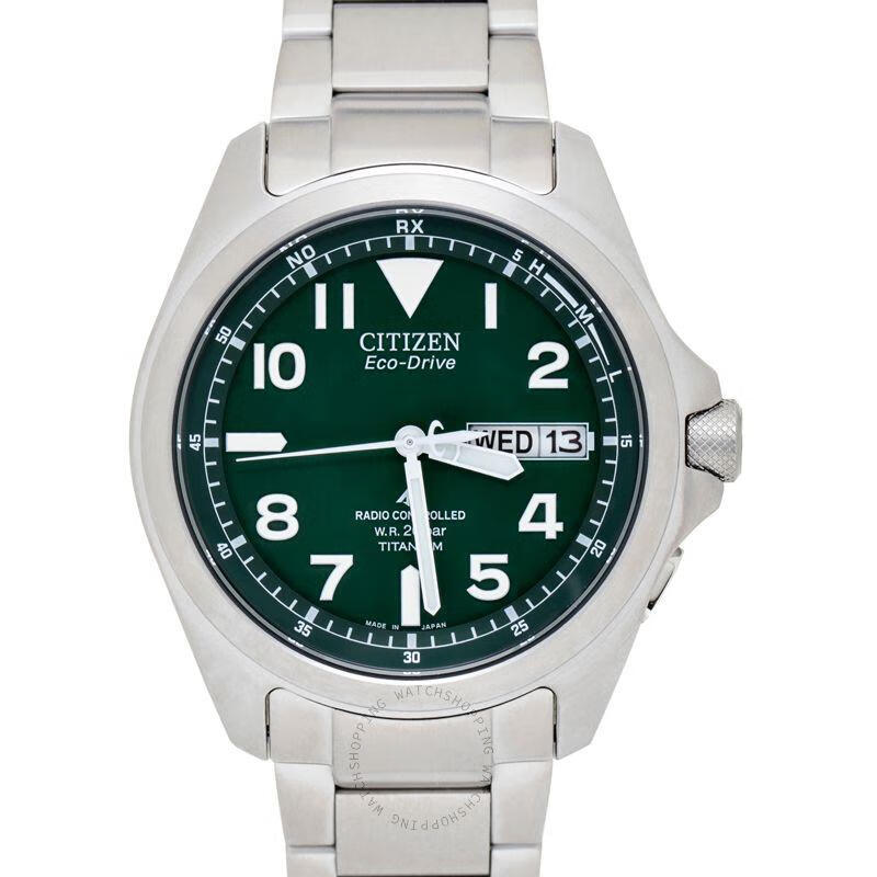citizen eco drive系列男子腕表绿色表盘防水不锈钢表带 pmd56-2951