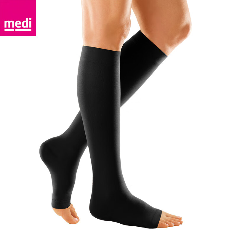 medi迈迪 德国进口 医用压力带二级压力静脉曲张男女通用弹力袜 常规款中筒黑色露趾 XL