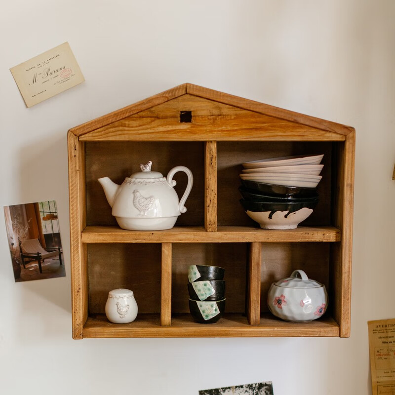掬涵天然旧木壁柜格子造型壁饰客厅壁橱置物架收纳架装饰架复古文艺 a