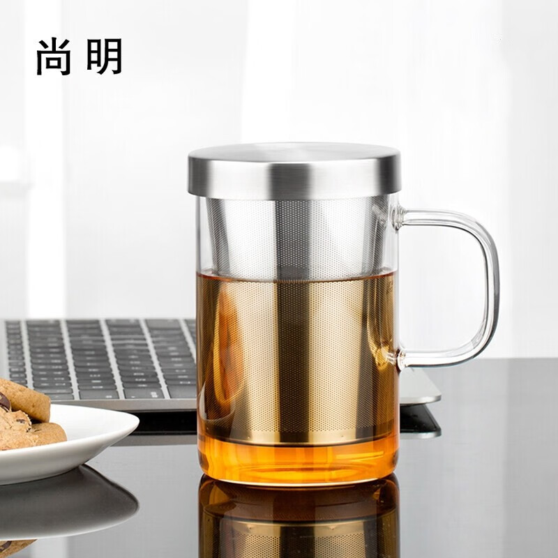 尚明（samaDOYO）玻璃杯过滤泡茶杯花茶杯男女办公室水杯带盖泡花茶绿茶杯子 500ML透明把