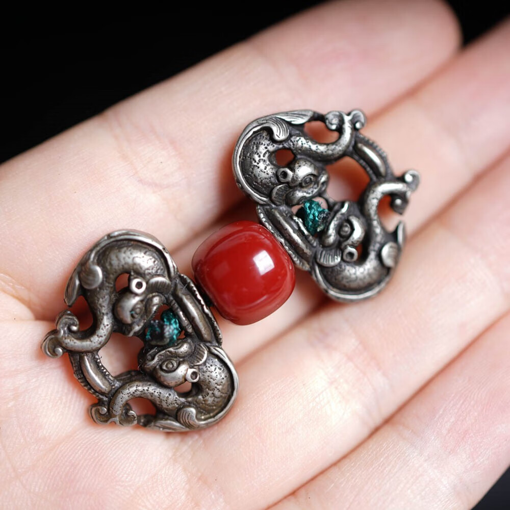 石俞记利马铜西藏藏式八字环项链配饰饰品红色配珠小元素