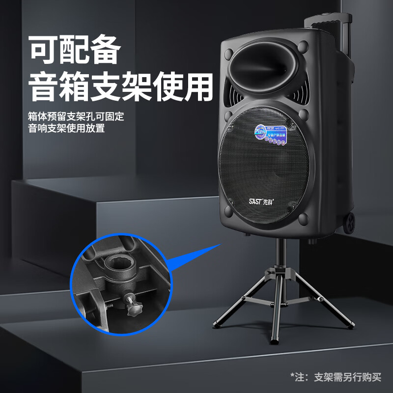 先科A90 15英寸广场舞音响户外大功率移动拉杆音箱无线蓝牙大音量K歌专用便携式配双话筒麦克风