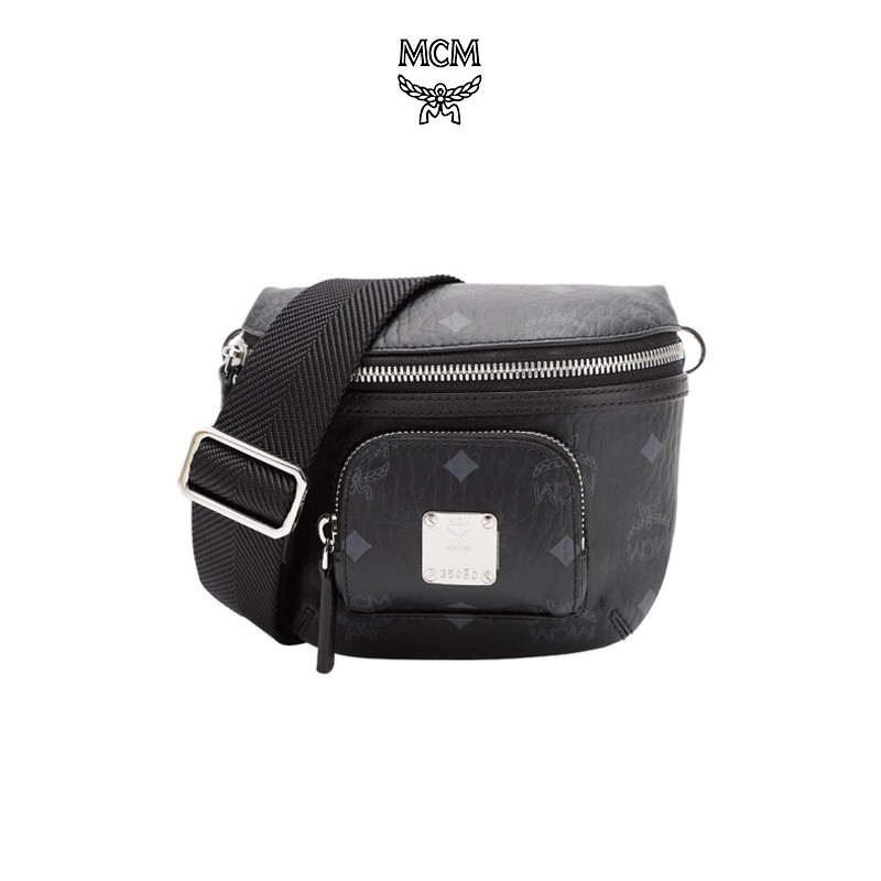 mcm 中性黑色腰包单肩斜挎包 mmrbskc08bk001