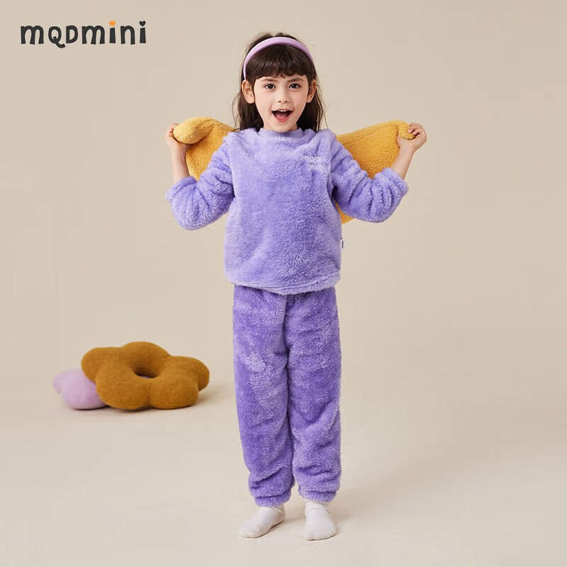 MQDMINI童装儿童家居服套装女童冬季加绒加厚长袖长裤两件套宝宝衣服 紫色 130怎么看?