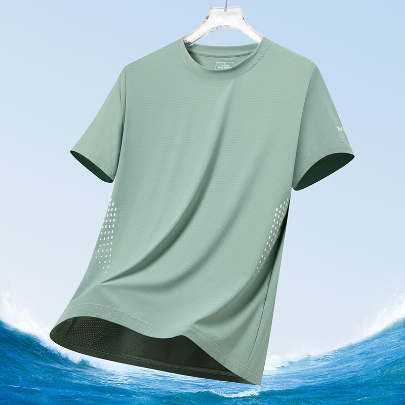真维斯户外运动短袖男夏季网眼透气速干上衣青少年宽松大码T恤 8266豆绿 2XL