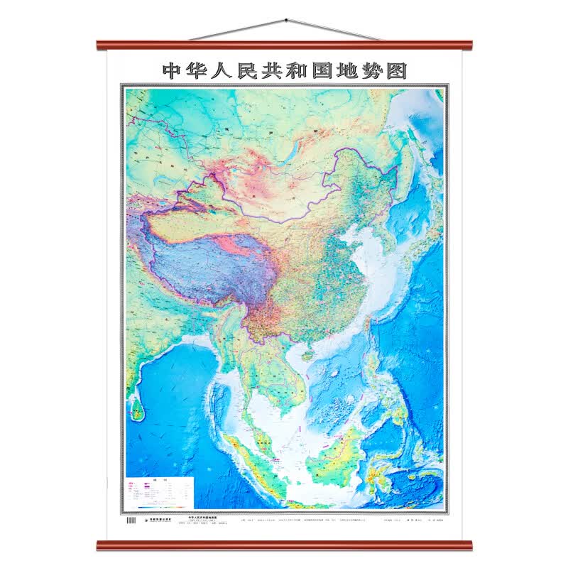 【精装升级版】中国地势图挂图1.3*1.8米 竖版整张无拼接 仿红木双面覆膜防水