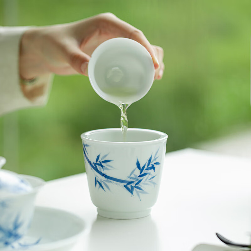 松风物鸣玉泥手绘竹韵青花水孟建水茶艺功夫茶具废水缸茶渣桶小号茶洗