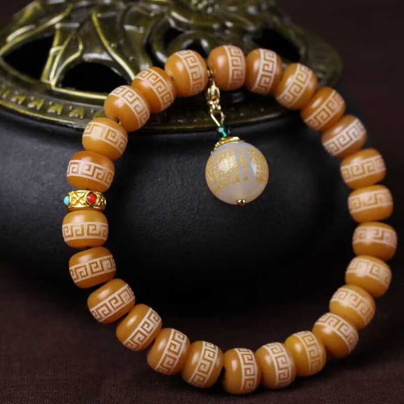 玉化菩提根手串搭配回纹珠保平安送礼自戴