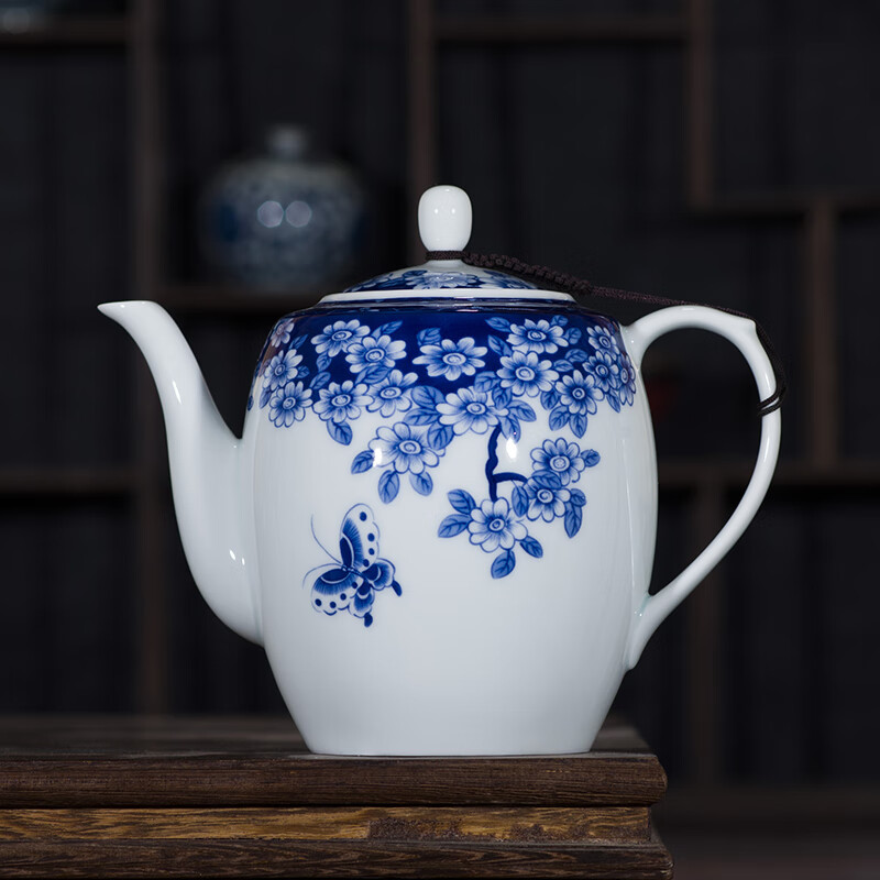 茶壶陶瓷单壶大码家用茶具礼盒套装大茶壶带过滤网加厚青花瓷釉下 古