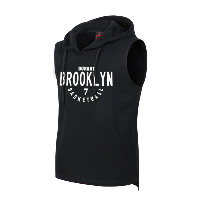 supnba21篮网队无袖连帽卫衣篮球运动背心训练出场服t恤 黑色篮网7号