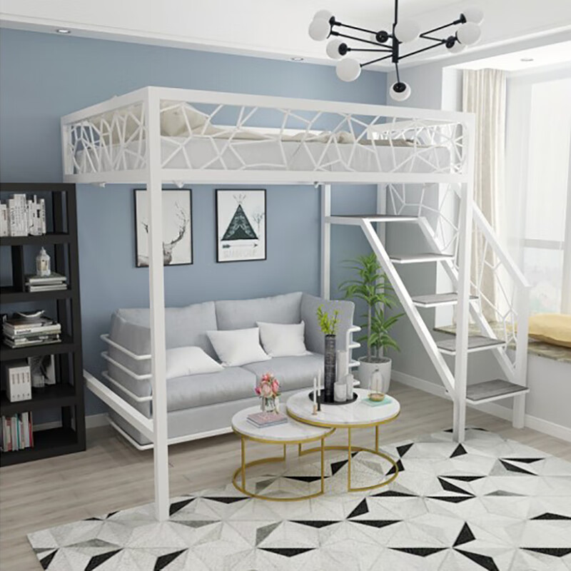 铁艺悬空吊床 简约吊床loft阁楼式床上床下空铁艺悬挂床复式二楼 白色