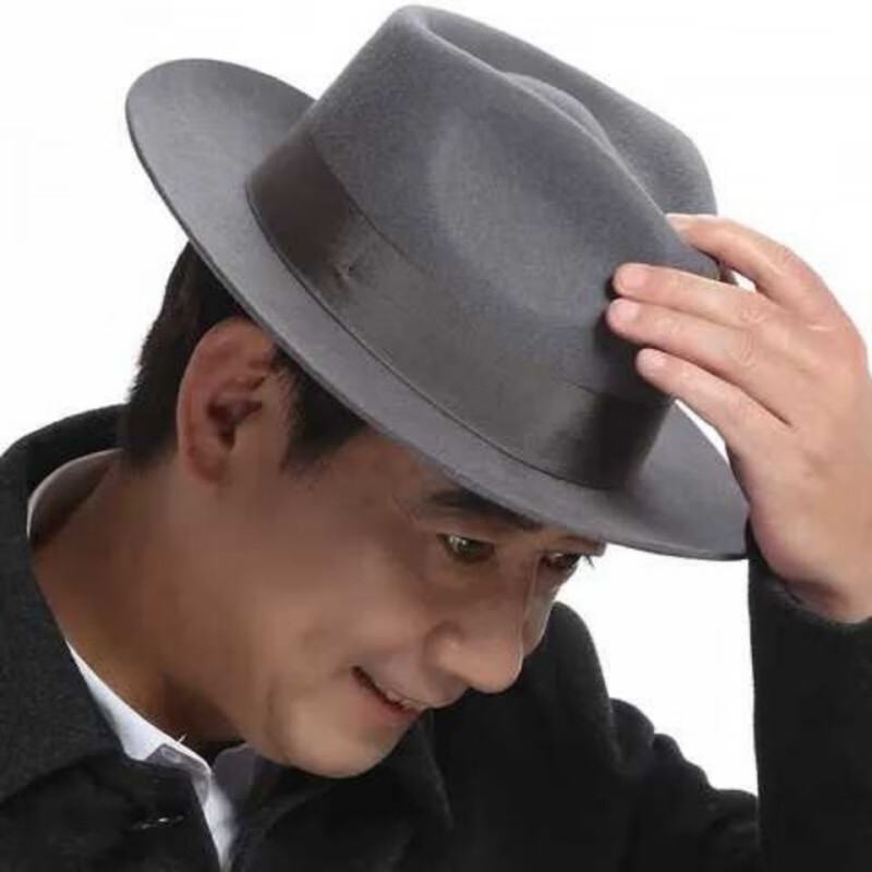 梧珑   毡帽男上海滩纯仿羊毛大檐礼帽男士英伦复古爵士帽秋冬加大码