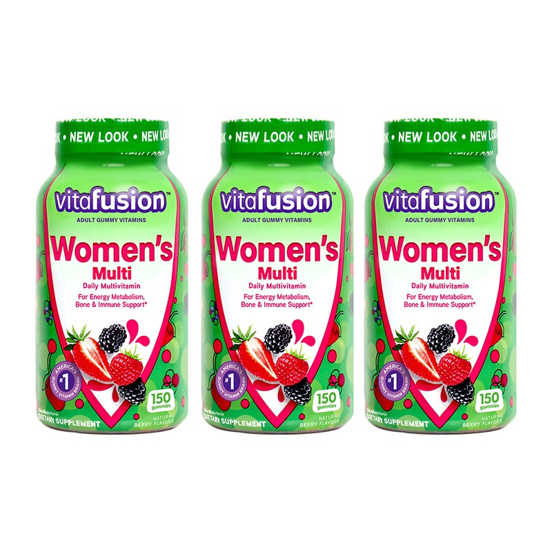 【vitafusion海外旗舰店】美国进口女士复合维生素叶酸16种营养素果味软糖150粒*3