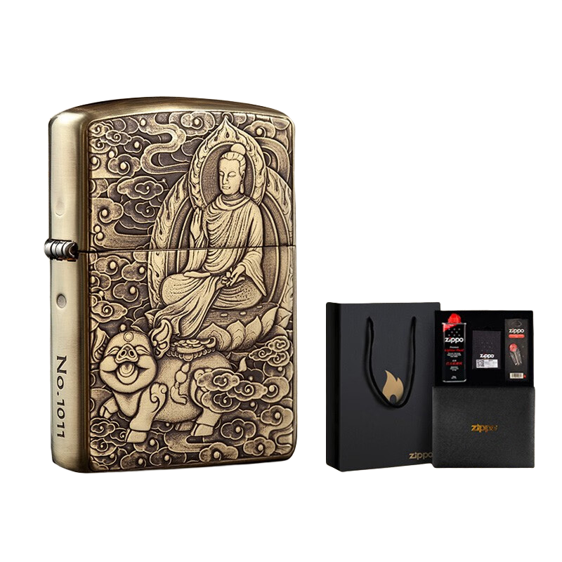 ZIPPO打火机正品限量版十二生肖纯铜浮雕原装进口芝宝男士生日礼物高档 生肖猪 套装