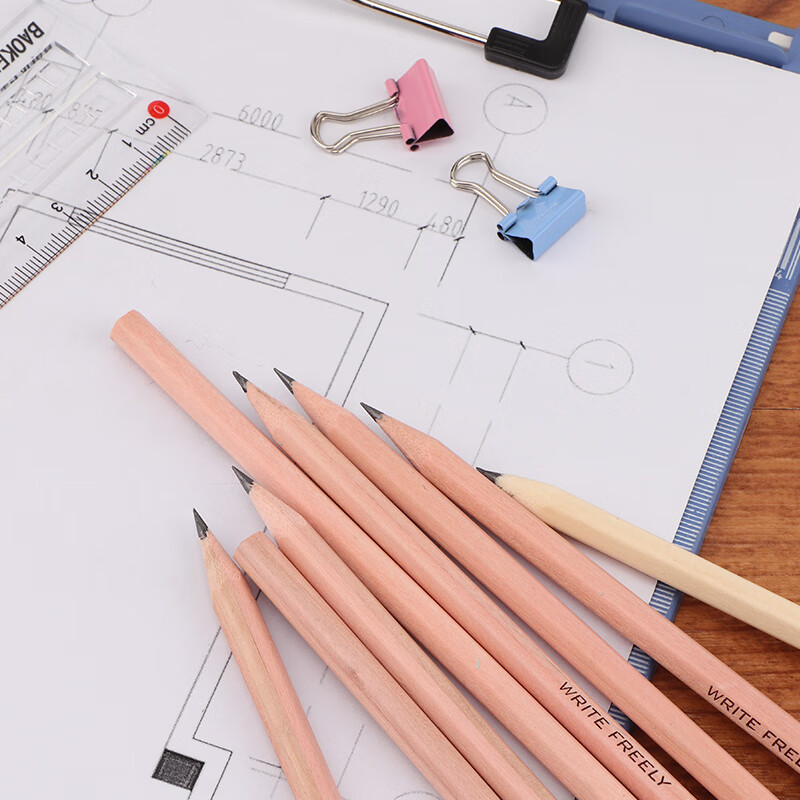 宝克（BAOKE）原木铅笔 素描绘图学生铅笔 小学生学习练字美术办公铅笔 学习用品文具 55支/桶（组合装）三角杆学生正姿原木铅笔  包邮