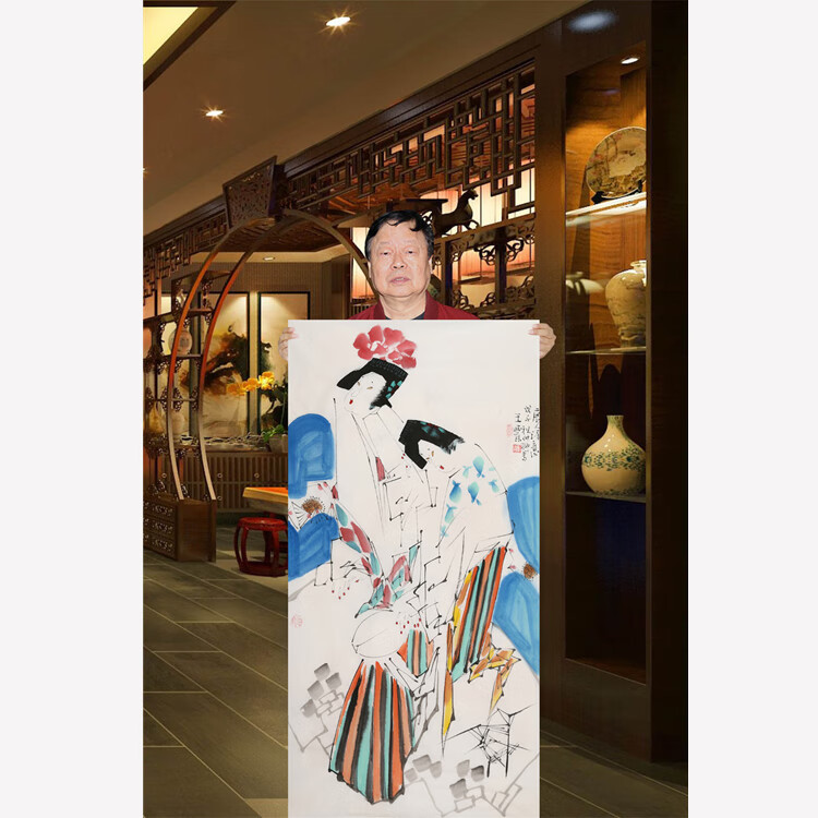 王西京国画纯手绘四尺竖幅唐人诗意人物名人字画装饰带收藏合影纯