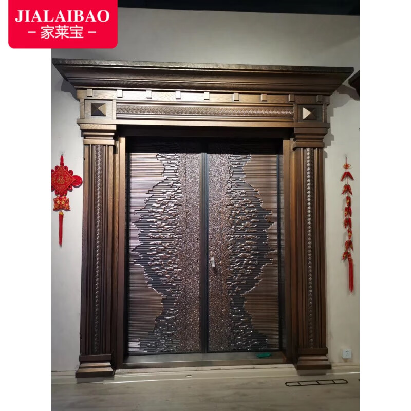 家莱宝自建房锌合金别墅大门双开门入户对开农村进户仿真铜家用乡村