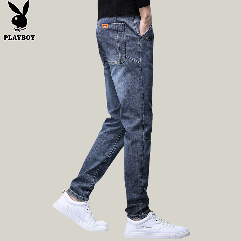 牛仔裤男潮流春夏季休闲裤子男士宽松商务直筒百搭长裤 蓝灰 34