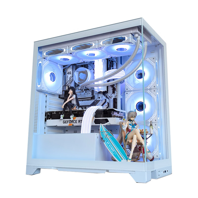 玩嘉 棱镜PRO 白色 ATX电脑海景房机箱台式机 双面玻璃/无A柱全透款/U3+Type-C/支持240/280/360水冷