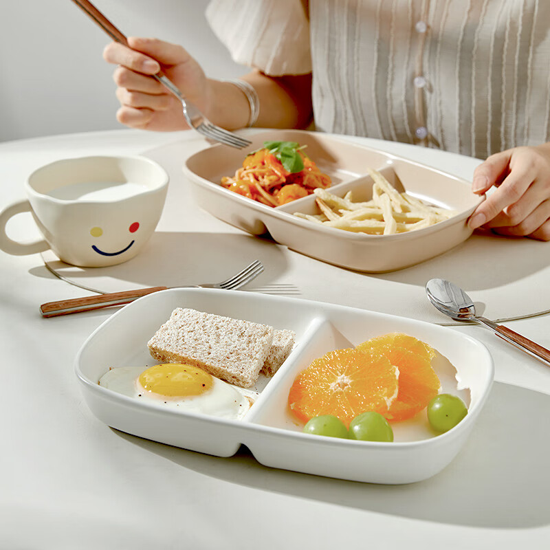 格盘减脂分隔餐盘水果儿童方盘两格成人盘子微波炉适用餐具创意早餐盘