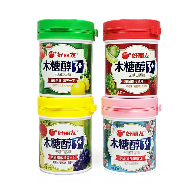 好丽友木糖醇无糖口香糖101克花香味水果味粒粒出混装口气清新糖