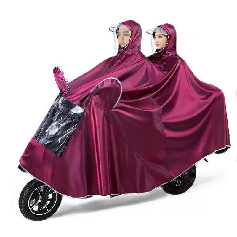 雨衣电动车摩托车面罩成人单人男女士双帽檐加大加厚雨披双人雨衣 7XL 双人-双帽(超大遮脚) 枣红