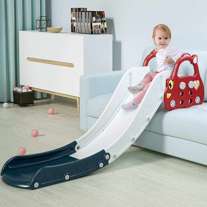 幫寶智兒童室內(nèi)家用滑滑梯寶寶床上滑梯沙發(fā)小孩玩具床沿小型簡易游樂場 小汽車滑道【長170cm宮廷紅】