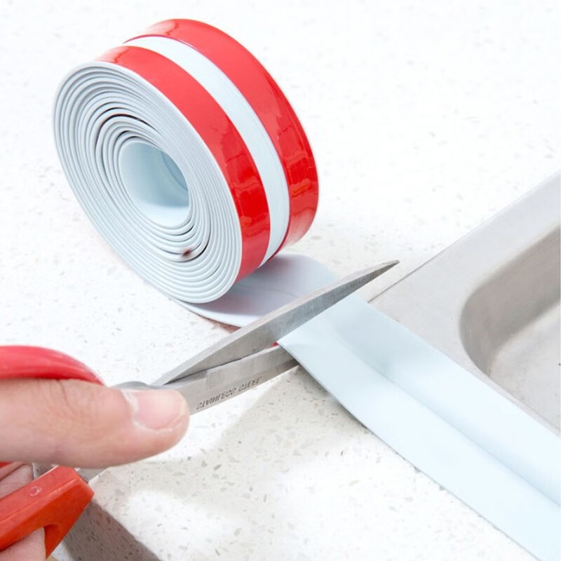 优赏厨房防水条胶带美缝贴洗手盆贴水槽贴马桶贴灶台防油挡水条白色38mm 3 2米 2卷 虎窝购