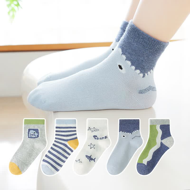 六指鼠儿童袜子男童男宝宝春秋款网眼中筒精梳棉男孩中大童学生夏季薄款 89W薄棉（海底总动员） 5双 均码  建议7-8周岁(袜标9-12岁)