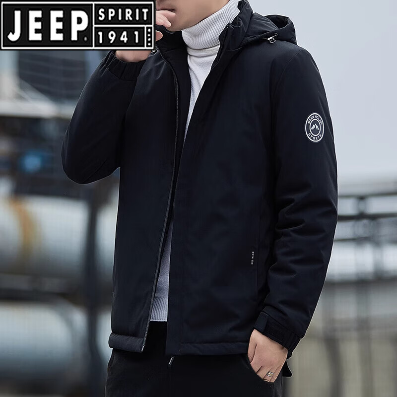JEEP SPIRIT品牌轻薄款羽绒服男士冬季保暖新款宽松中年爸爸冬天鸭绒休闲外套 黑色 3XL 京东折扣/优惠券