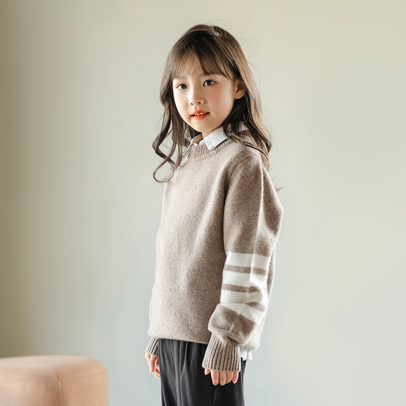 至无稻儿童加厚羊毛衫秋冬半高圆领男童女童宝宝套头毛衣打底针织羊毛衫 原驼色 170 CM