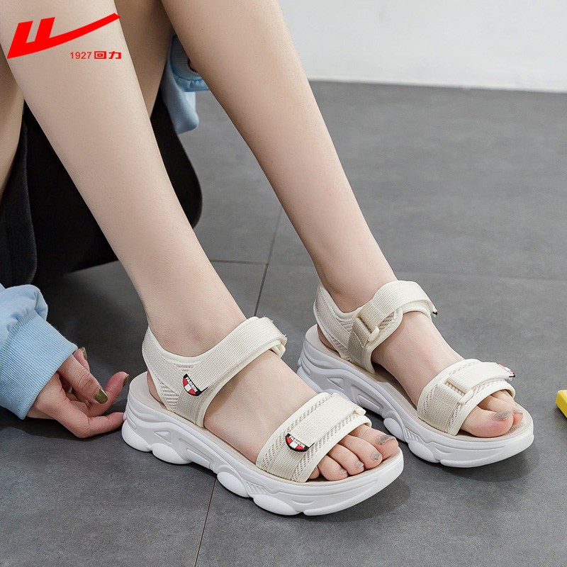 回力凉鞋女鞋新款夏季平底女士软底学生厚底沙滩运动凉鞋女 米色 40