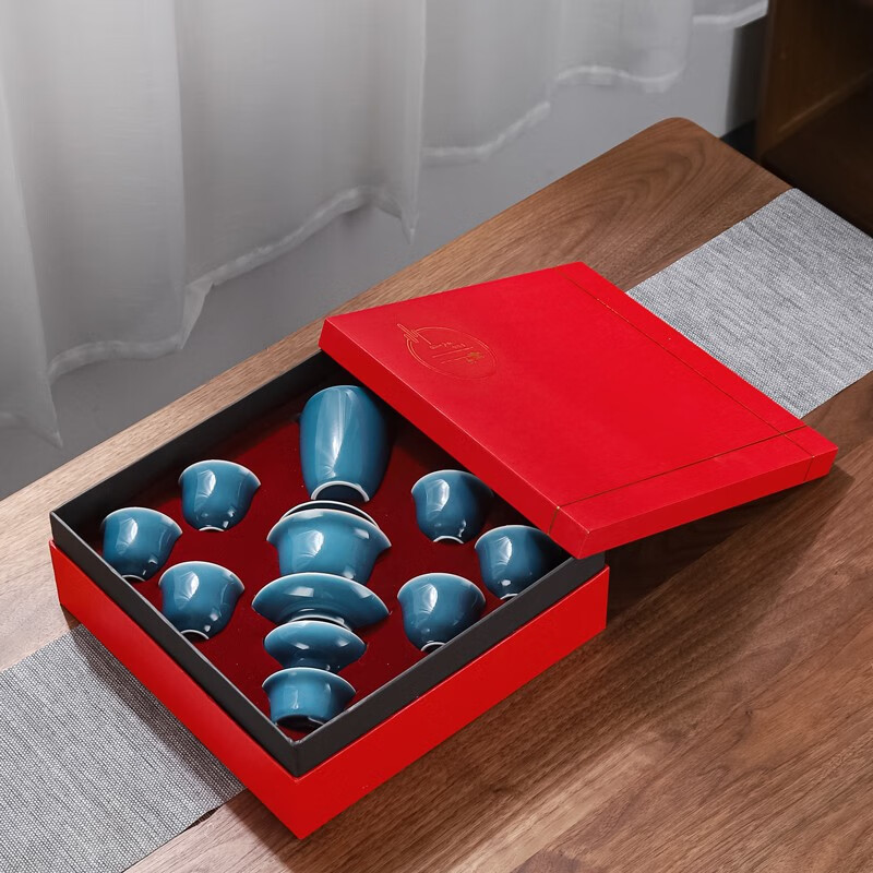 苏客 茶具套装陶瓷家用简约办公室茶壶茶杯盖碗茶碗泡茶功夫茶具礼盒装 盖碗套装(霁蓝)