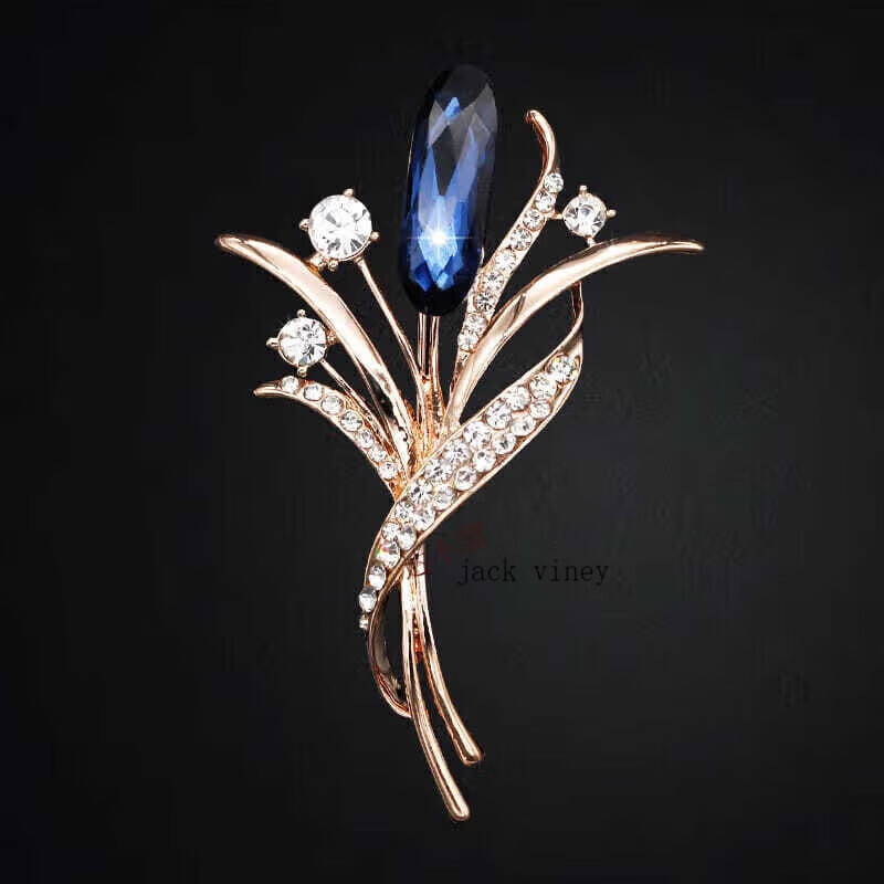 jack viney胸花优雅兰花草胸针女气质别针配饰母节礼物 蓝水晶兰花草