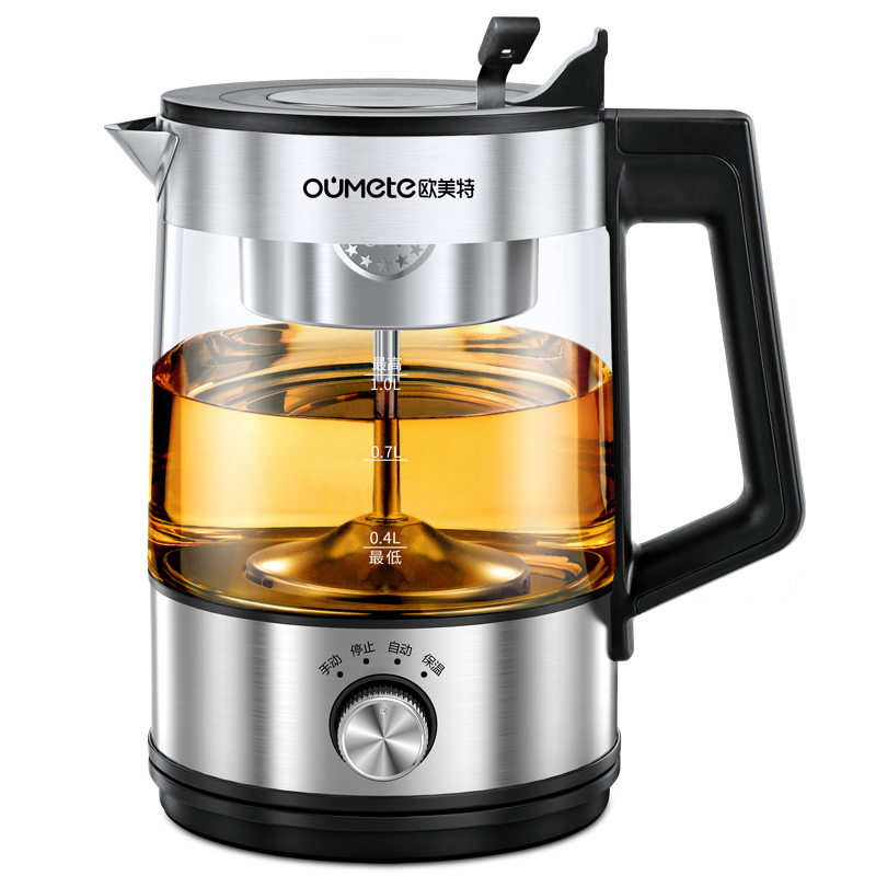 歐美特（OUMETE） 煮茶器黑茶煮茶壺蒸汽玻璃電茶壺辦公室自動(dòng)蒸茶壺家用花茶壺養(yǎng)生壺 豪華版（蒸煮雙網(wǎng)） 1L