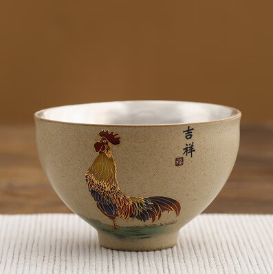 物萃鸡缸杯999银茶杯主人杯镶银盏鎏银杯功夫茶纯手工品茗杯单杯 金鸡