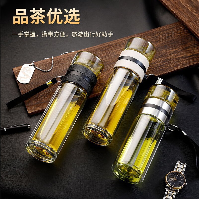 茶水分离杯泡茶杯保温双层创意玻璃杯女士大容量过滤水杯现货 500ml 黑色单层(1个