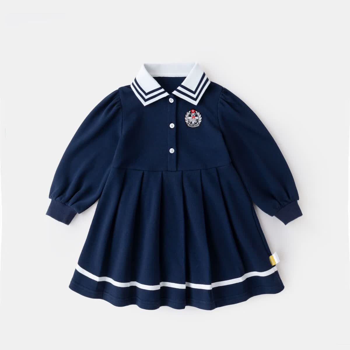 嘟嘟家女宝宝polo领连衣裙秋季女童学院风裙子儿童公主裙秋款童装 藏青色 110使用感如何?