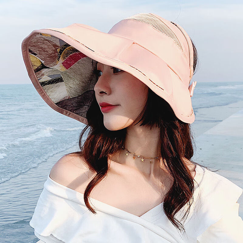 X韩版防晒帽子女夏天新款百搭潮日系遮脸出游遮阳帽大沿太阳帽乐迪纯花裸粉空顶可调节
