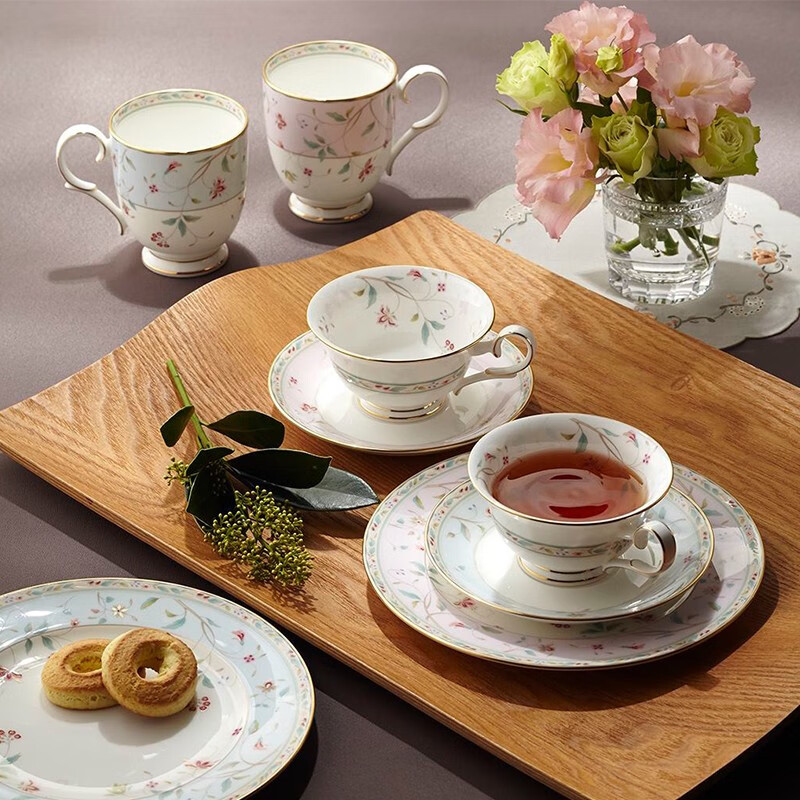 则武（Noritake）【礼物】HANASARASA咖啡杯套装欧式下午茶茶具精致对杯礼盒美式 HANASARASA 蓝粉杯碟对杯